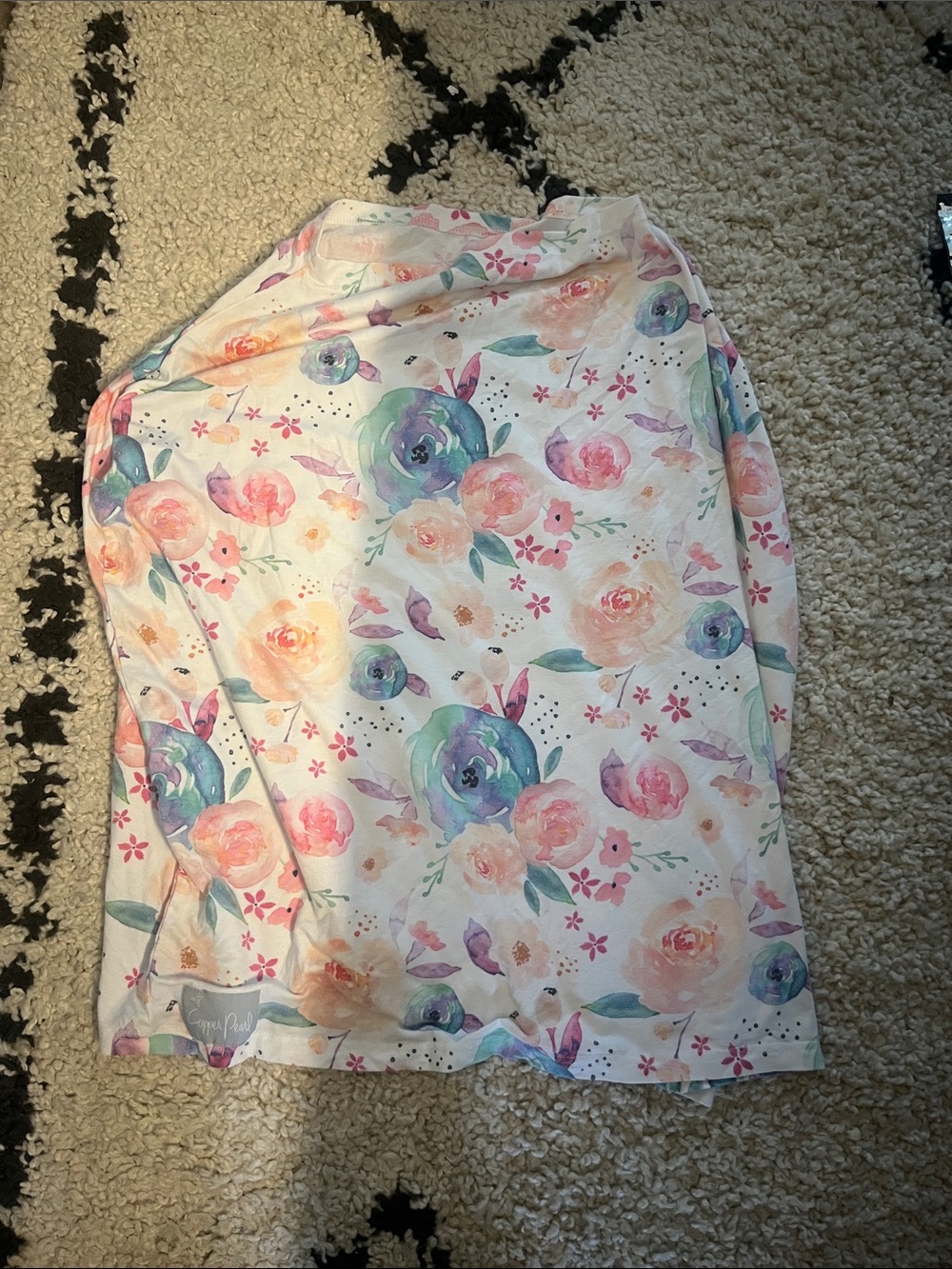 Floral Pastel Nursing Cover - White with Pink & Teal Blooms (also car seat cover